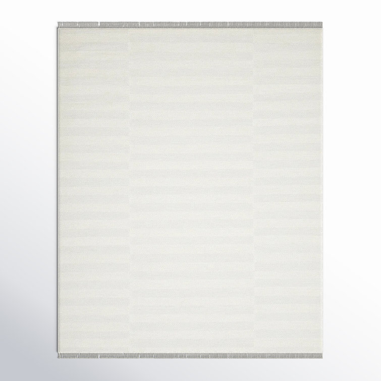 Ivory Striped Flatweave Wool and Cotton 8' x 10' Rug