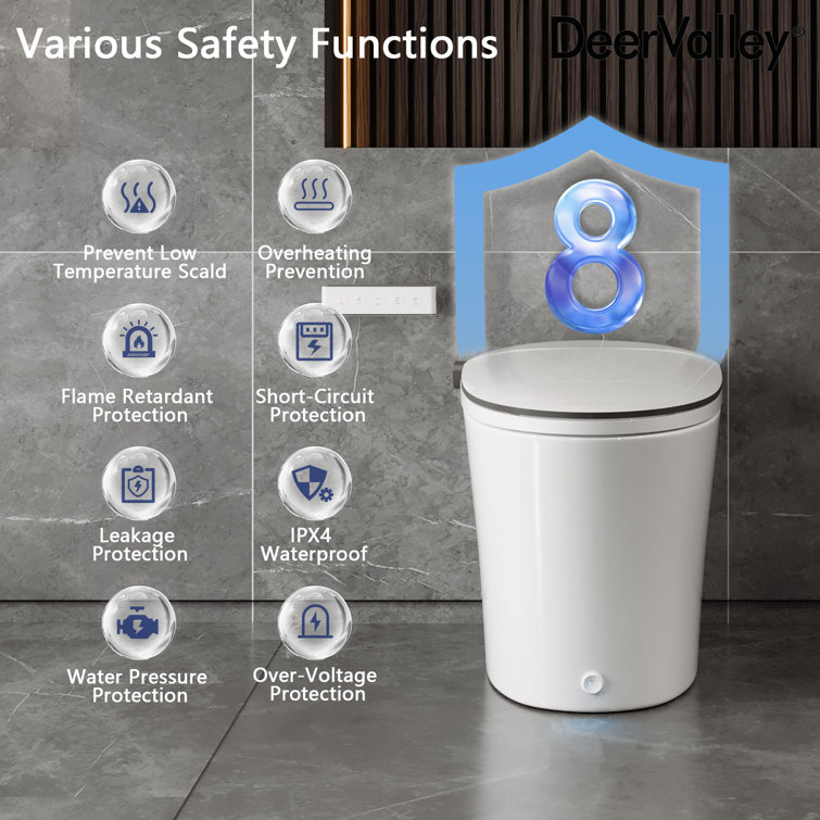 White Elongated Smart Bidet Toilet with Heated Seat and Remote