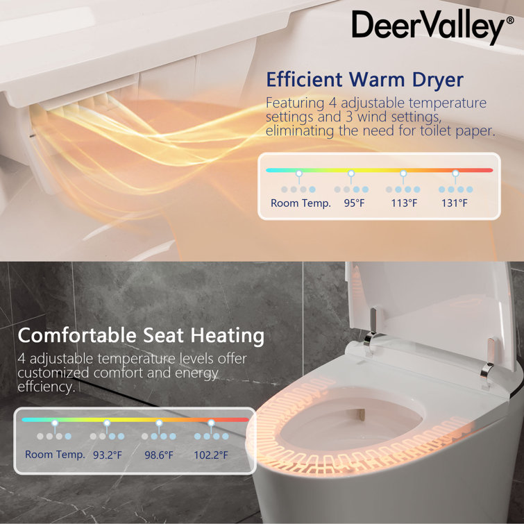 White Elongated Smart Bidet Toilet with Heated Seat and Remote