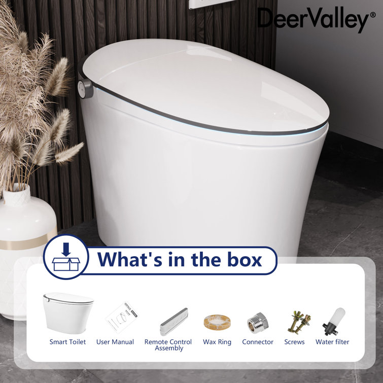 White Elongated Smart Bidet Toilet with Heated Seat and Remote