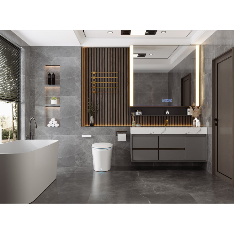 White Elongated Smart Bidet Toilet with Heated Seat and Remote