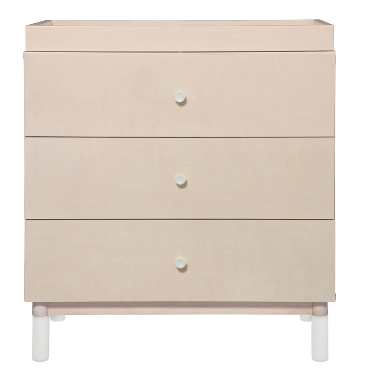 Washed Natural and White 3-Drawer Changing Table Dresser