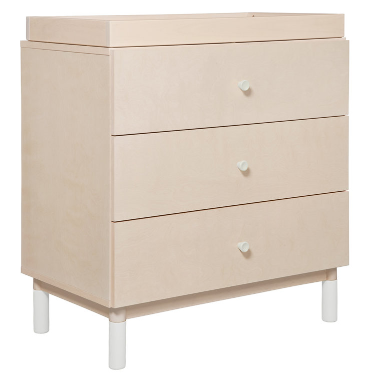 Washed Natural and White 3-Drawer Changing Table Dresser