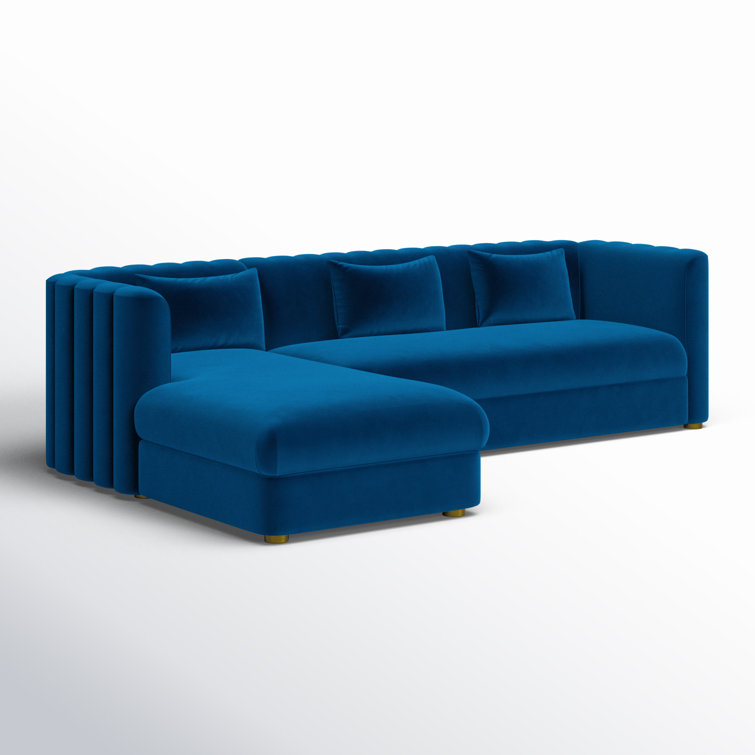 Navy Velvet Tufted Two-Piece Sectional Sofa
