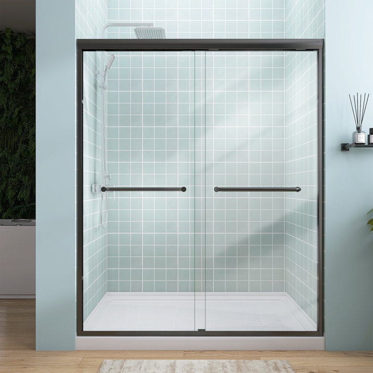 Matte Black Semi-Frameless Double Sliding Shower Door, 50-54" W x 72" H
