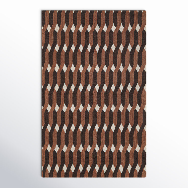 Retro Black and Brown Hand-Tufted Wool Rug, 5' x 8'