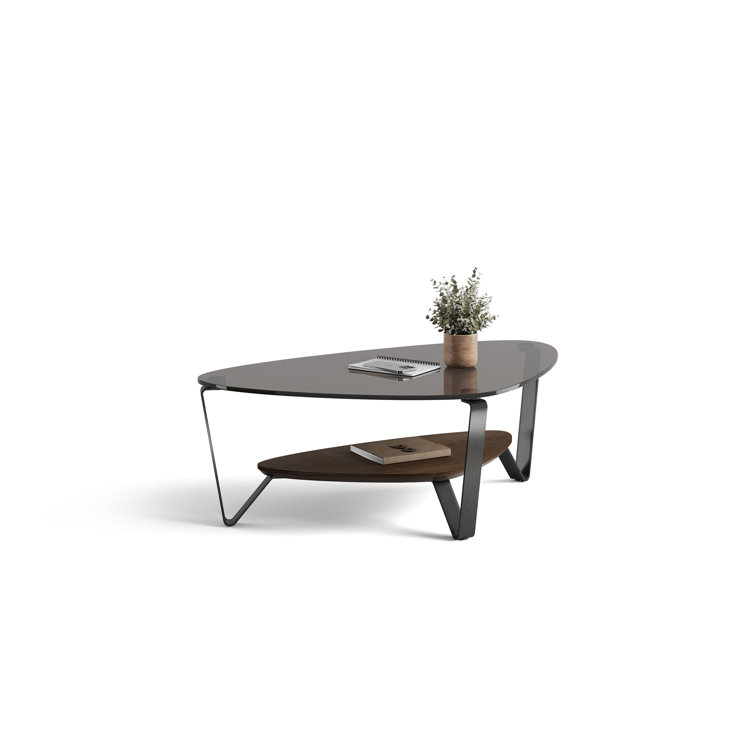 Triangular Glass Top Coffee Table with Toasted Oak Shelf