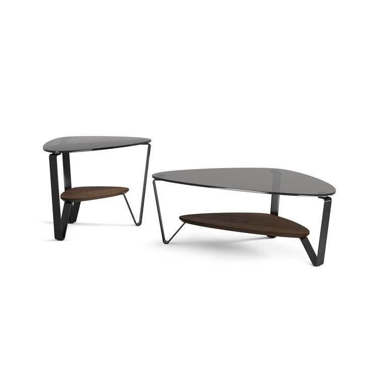 Triangular Glass Top Coffee Table with Toasted Oak Shelf