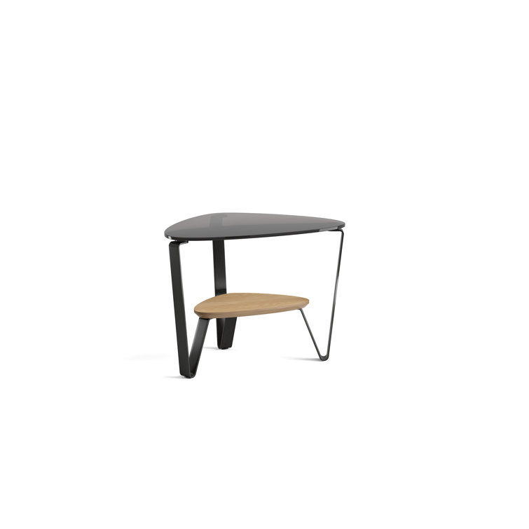 Triangular Brushed Carbon Washed Oak Glass End Table