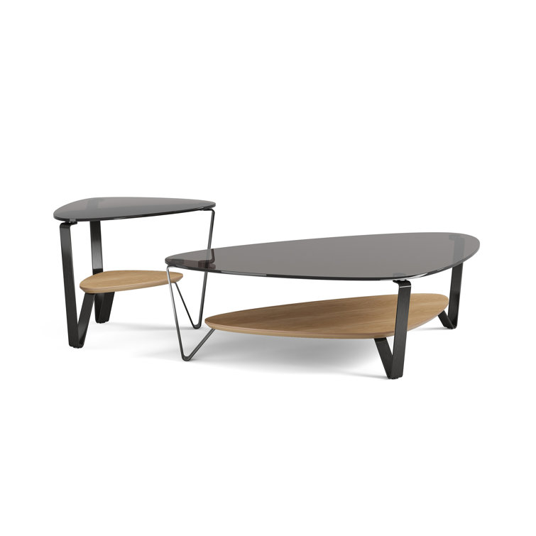 Triangular Brushed Carbon Washed Oak Glass End Table