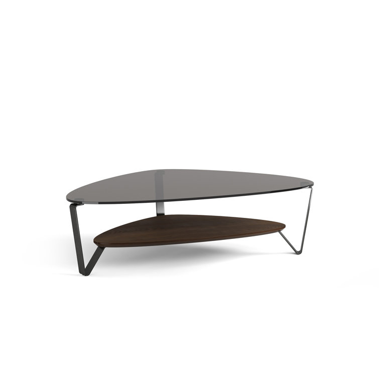 Triangular Glass Top Coffee Table with Toasted Oak Shelf