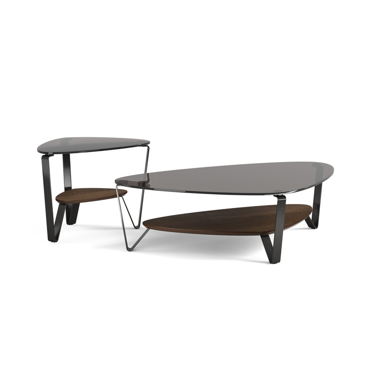 Triangular Glass Top Coffee Table with Toasted Oak Shelf