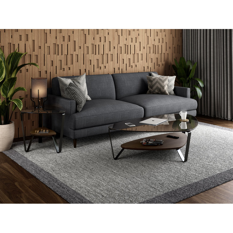Triangular Glass Top Coffee Table with Toasted Oak Shelf