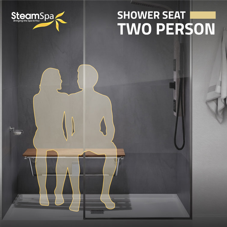 Polished Chrome Teak Wood Wall Mounted Folding Shower Seat