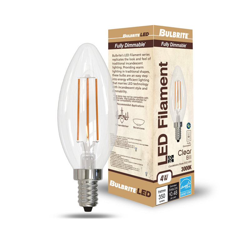 Clear Dimmable LED Edison Candle Light Bulb, 4-Pack