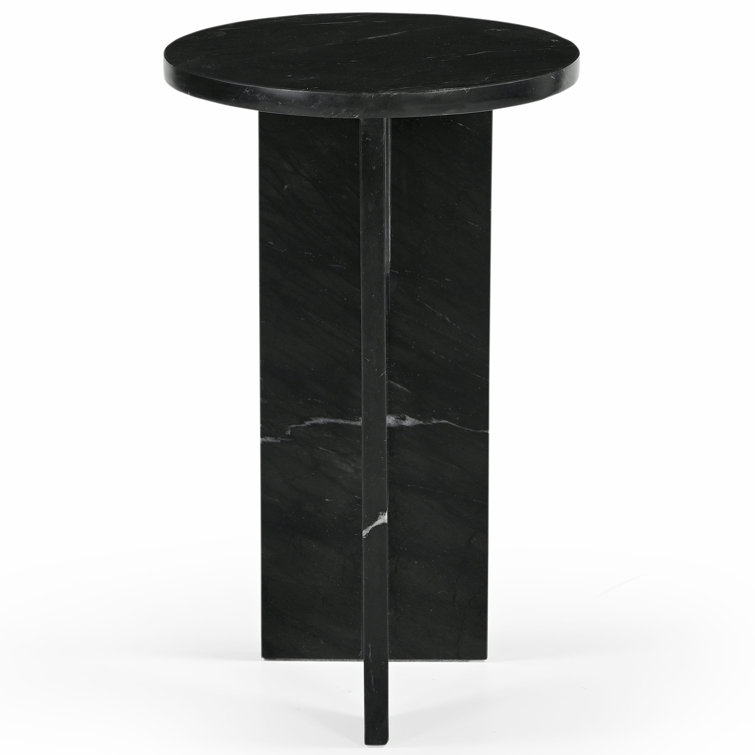 Black Marble Round Pedestal Accent Table