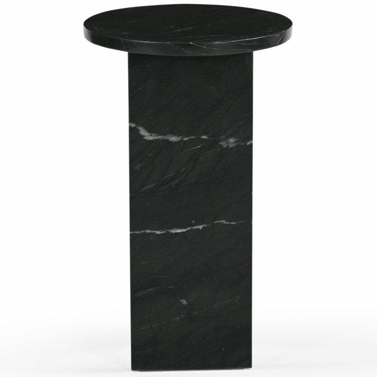 Black Marble Round Pedestal Accent Table