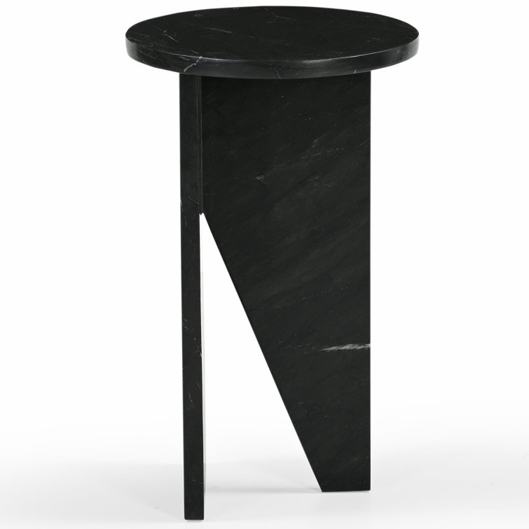 Black Marble Round Pedestal Accent Table