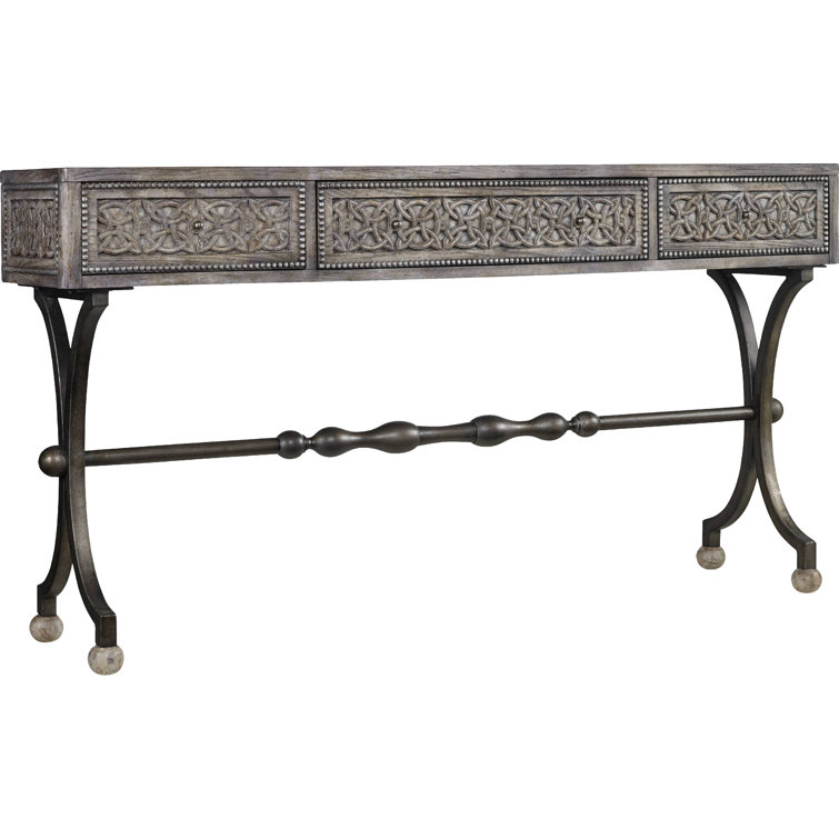 Traditional Black and Gray Wood Metal Console Table with Storage