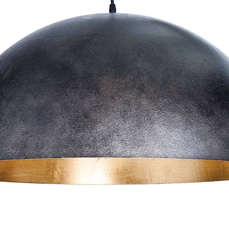 Sigmund 15" Blackened Steel Bowl Pendant with Gold-Leaf Interior