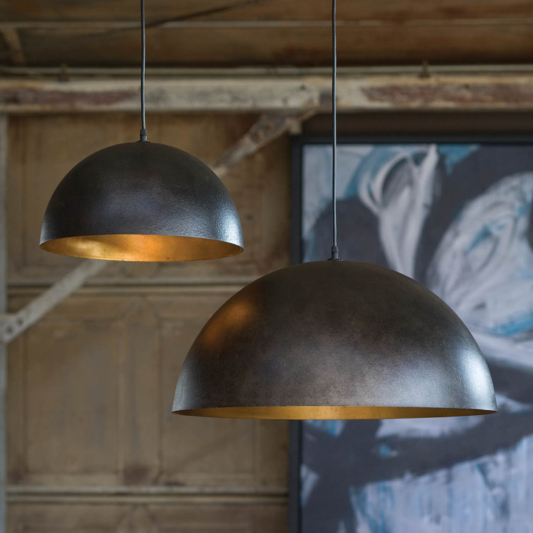 Sigmund 15" Blackened Steel Bowl Pendant with Gold-Leaf Interior