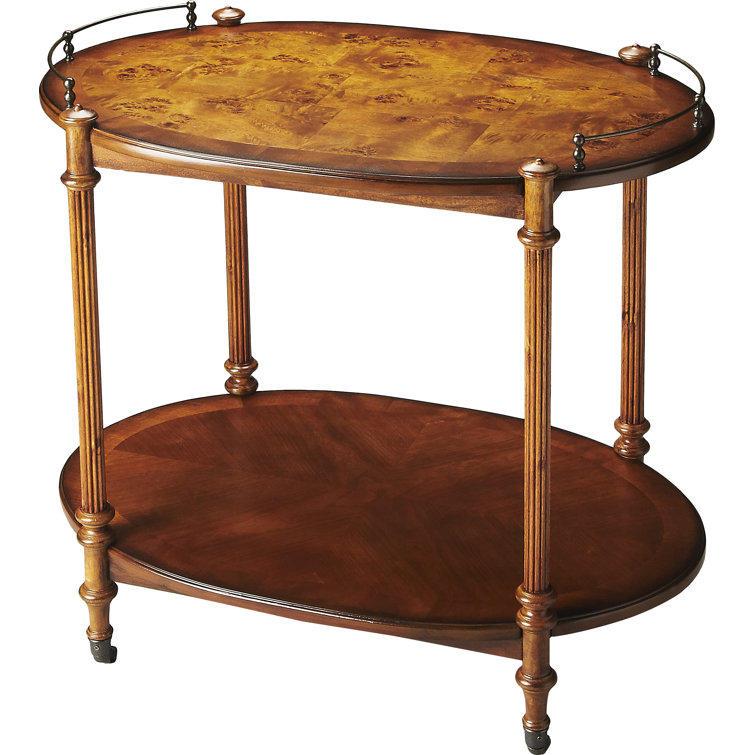 Olive Ash Burl Oval Wood Serving Cart with Storage