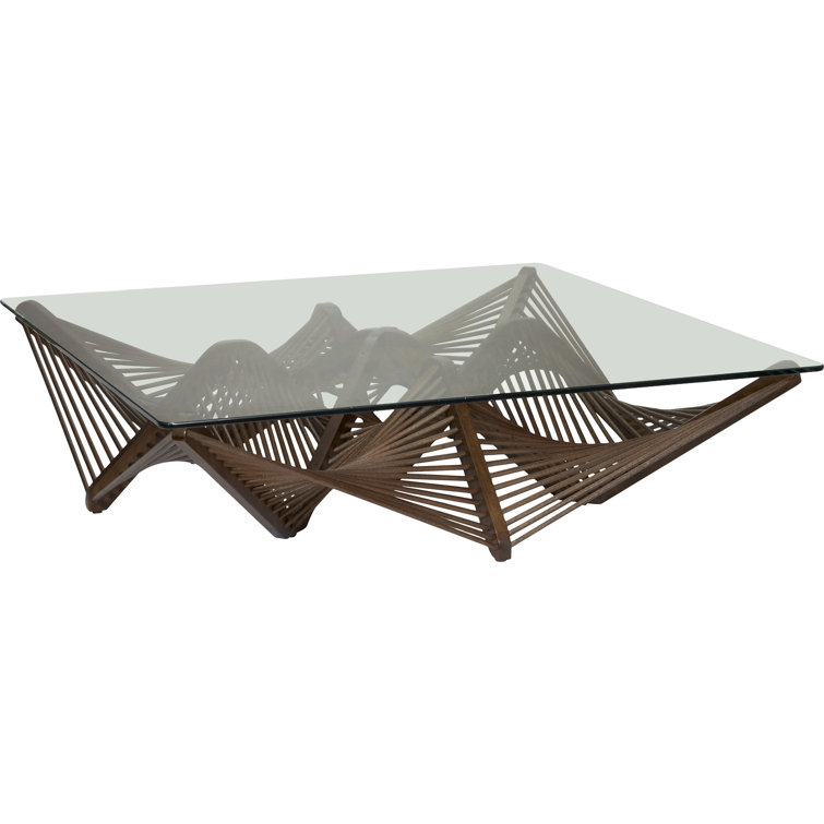 Modern Medium Brown Glass Top Coffee Table with Geometric Base