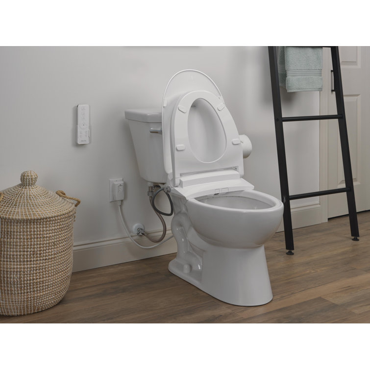 White Elongated Electric Bidet Toilet Seat with Remote
