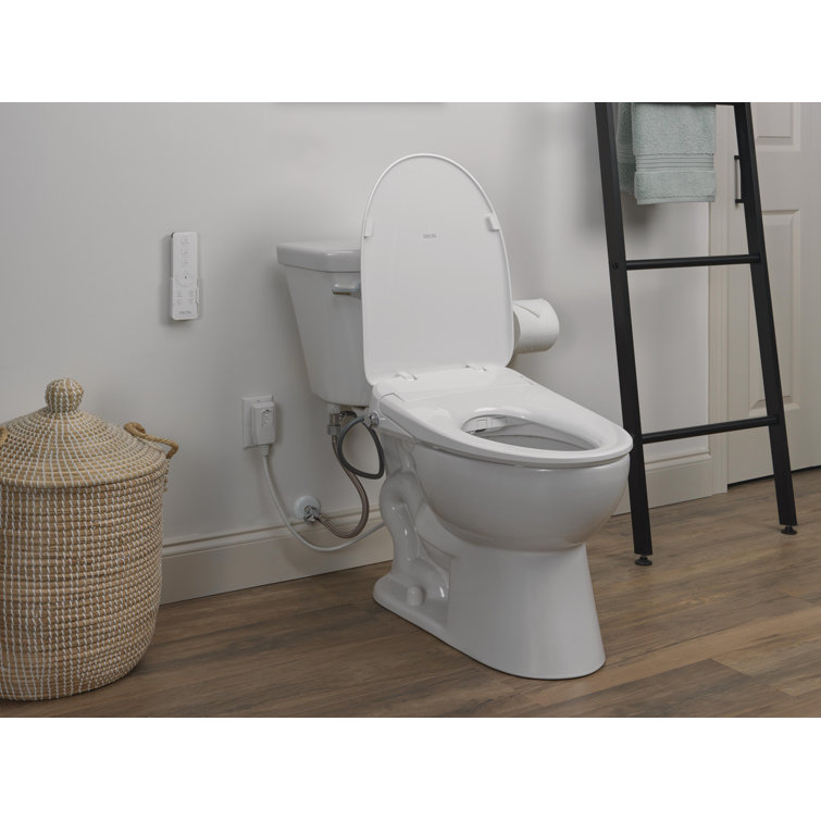 White Elongated Electric Bidet Toilet Seat with Remote