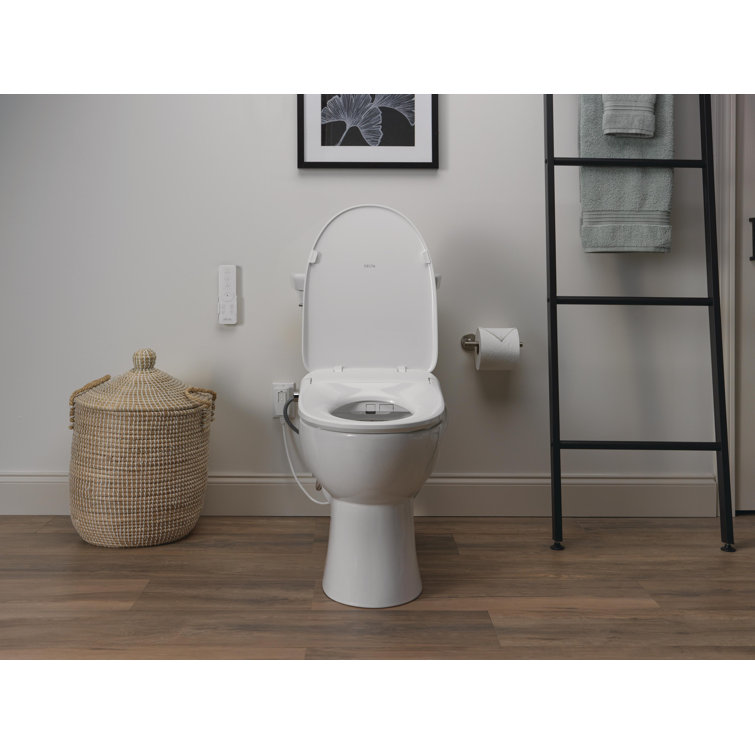 White Elongated Electric Bidet Toilet Seat with Remote