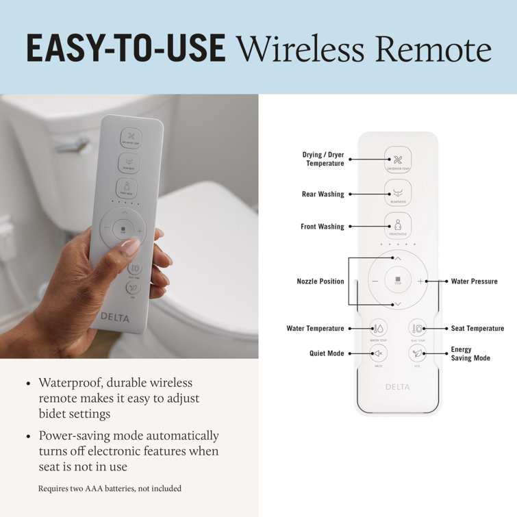 White Elongated Electric Bidet Toilet Seat with Remote