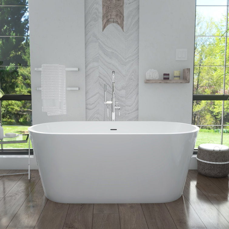 Enigma 59" White Acrylic Freestanding Double Slipper Bathtub