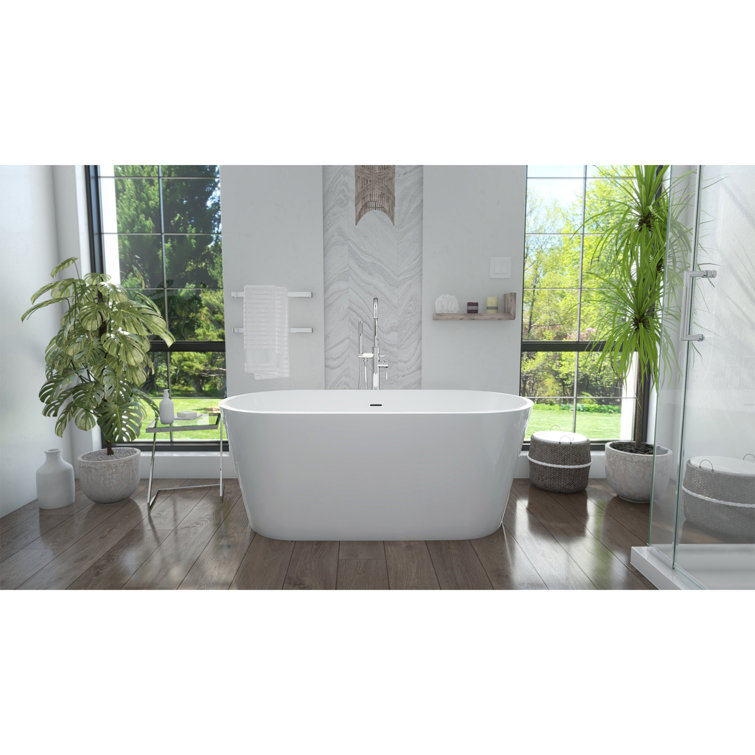 White and Matte Black Oval Acrylic Freestanding Bathtub