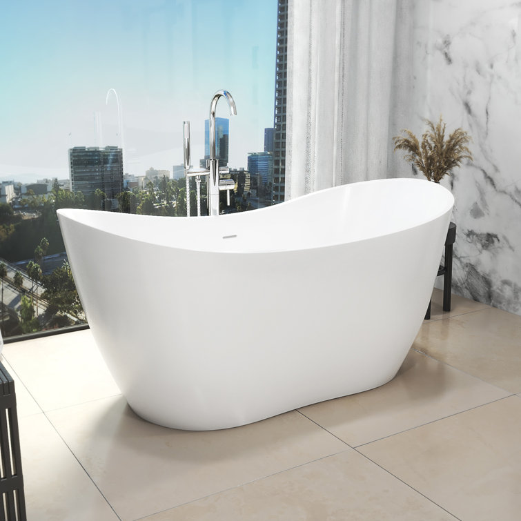 Nile 28" White Acrylic Freestanding Bathtub with Brushed Nickel Drain