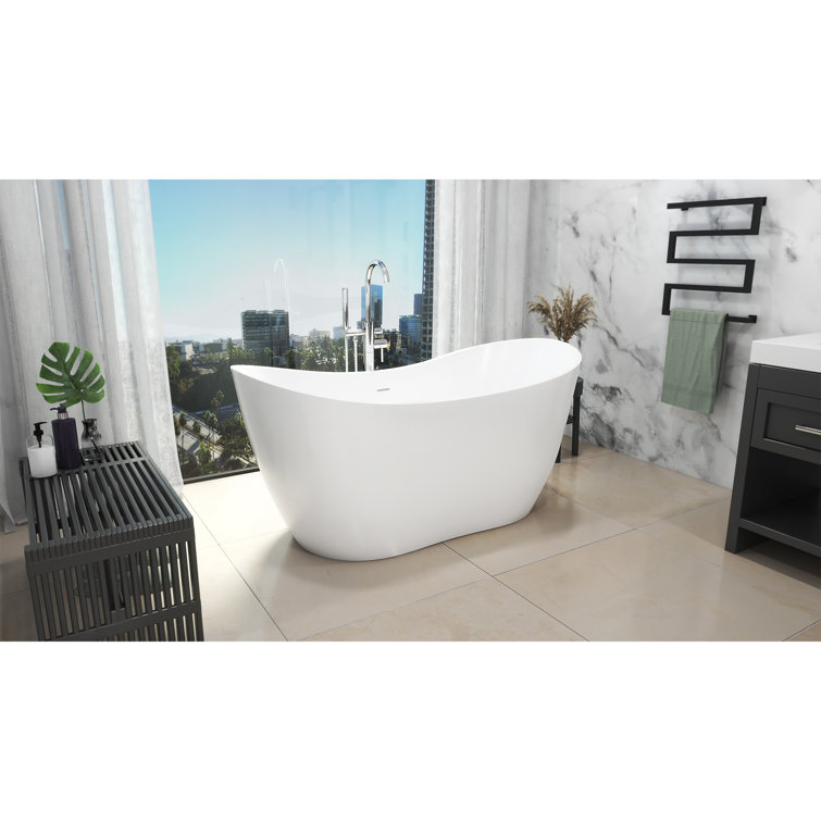 Nile 28" White Acrylic Freestanding Bathtub with Brushed Nickel Drain