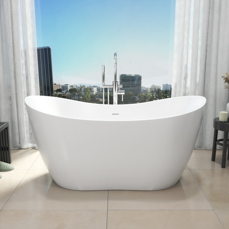 Nile 28" White Acrylic Freestanding Bathtub with Brushed Nickel Drain