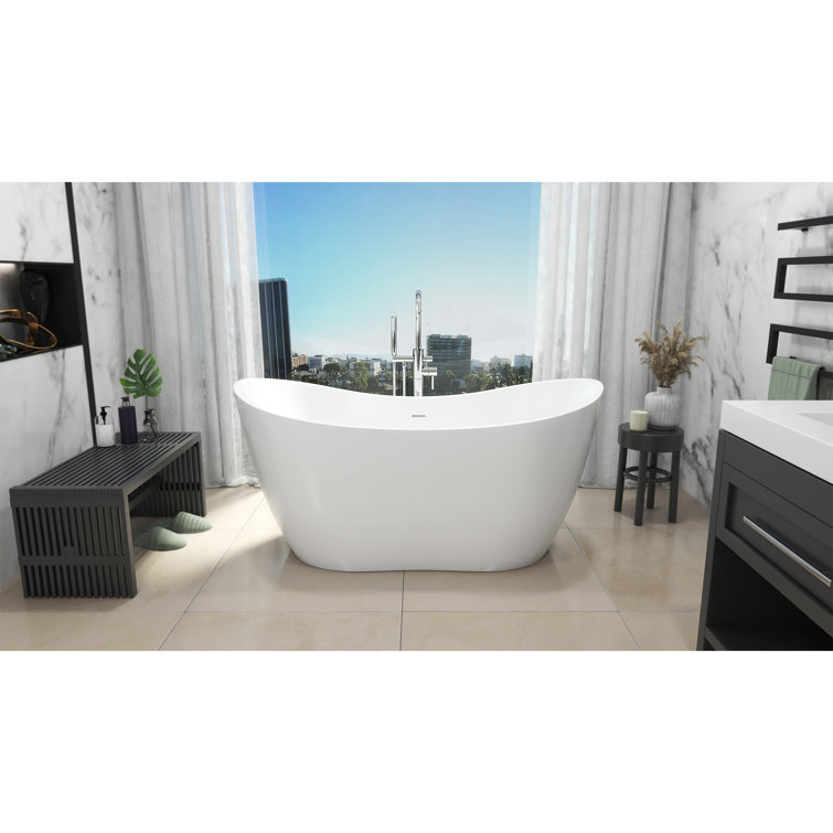 Nile 28" White Acrylic Freestanding Bathtub with Brushed Nickel Drain
