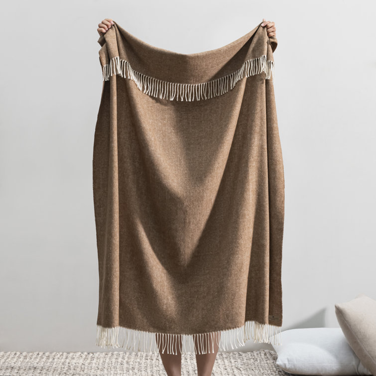 Olive Green Herringbone Wool Blend Throw Blanket
