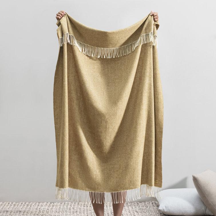 Olive Green Herringbone Wool Blend Throw Blanket