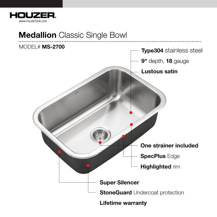 27 Inch Stainless Steel Undermount Single Bowl Kitchen Sink