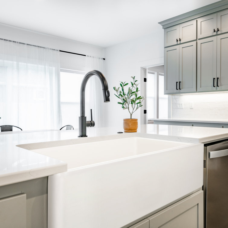 Houzer 33" White Fireclay Farmhouse Apron Front Kitchen Sink