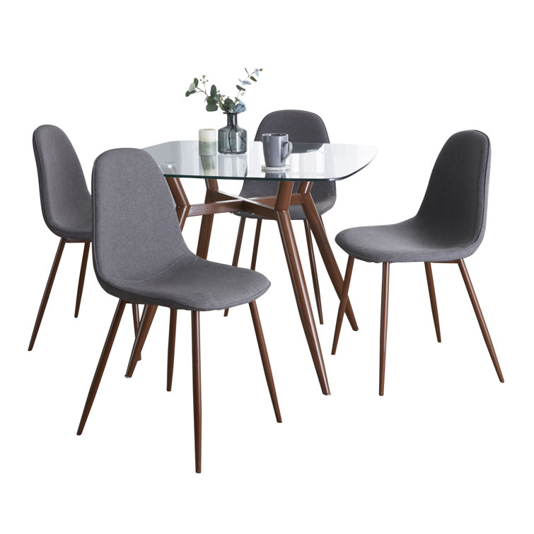 Clara-Pebble 5-Piece Clear Glass and Brown Upholstered Dining Set