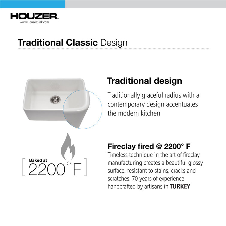 24-Inch White Fireclay Undermount Single Bowl Kitchen Sink