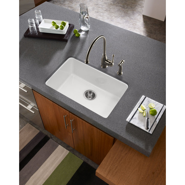 24-Inch White Fireclay Undermount Single Bowl Kitchen Sink