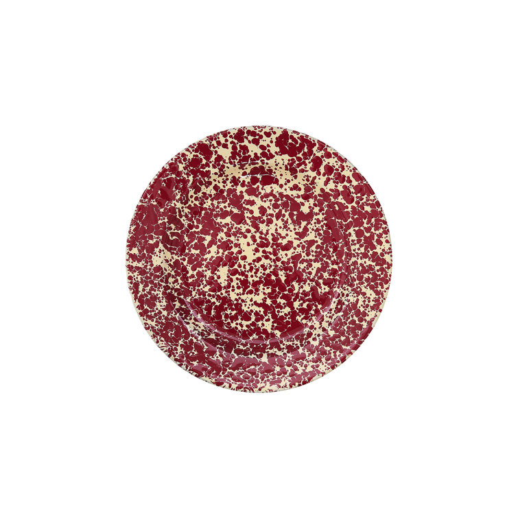 Burgundy Splatter Enamel Flat Salad Plates, Set of 4