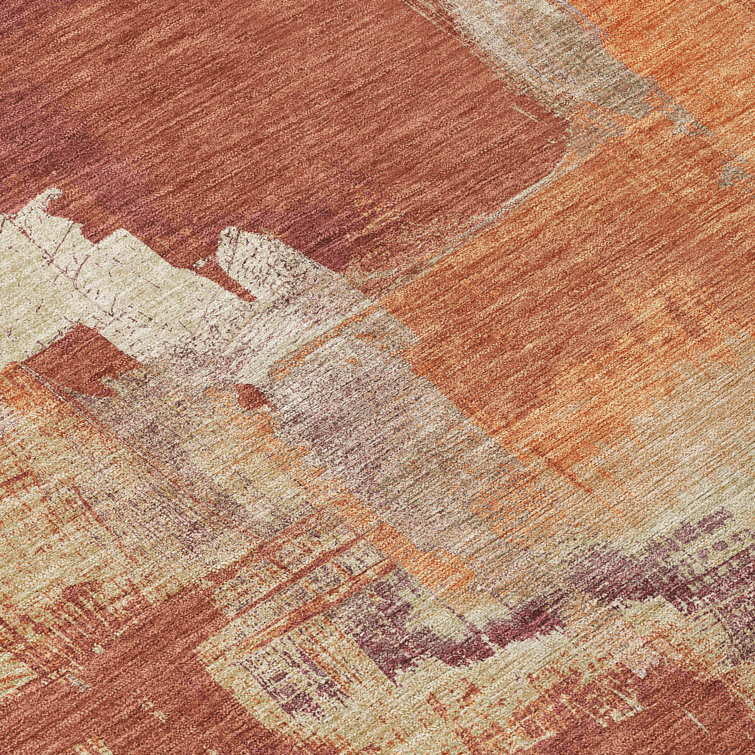 Paprika Red Round Synthetic Flat Woven Washable Rug