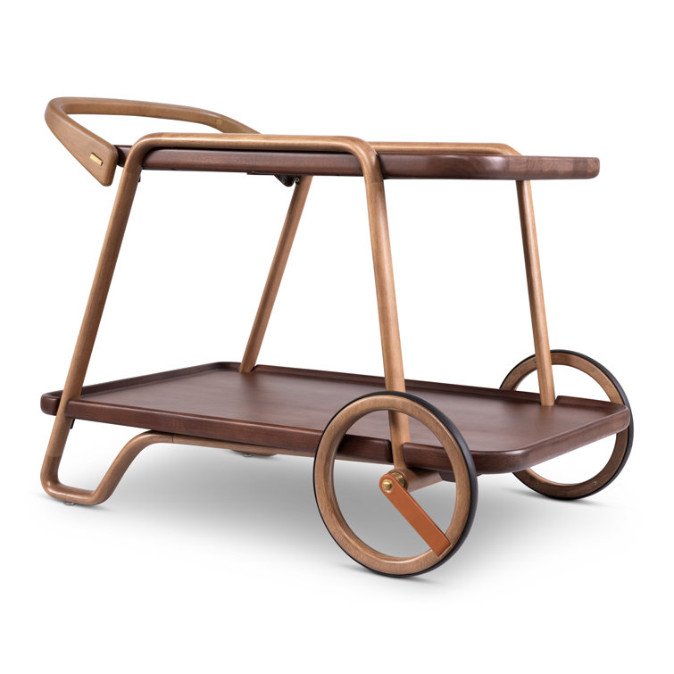 Bret Solid Wood Two-Tier Bar Cart with Wheels