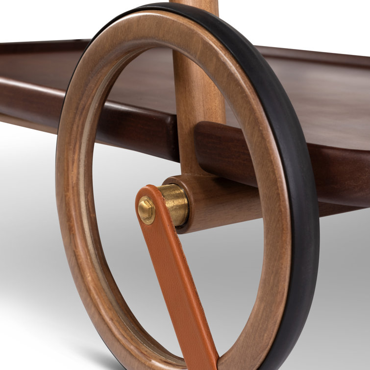Bret Solid Wood Two-Tier Bar Cart with Wheels