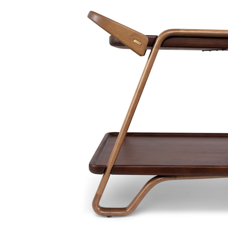 Bret Solid Wood Two-Tier Bar Cart with Wheels