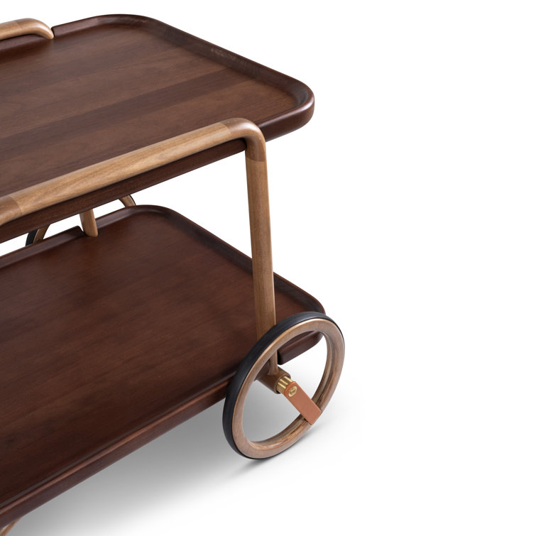 Bret Solid Wood Two-Tier Bar Cart with Wheels
